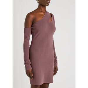 Nanushka Shani Cutout Ribbed Knit Mini Dress in Dark Purple